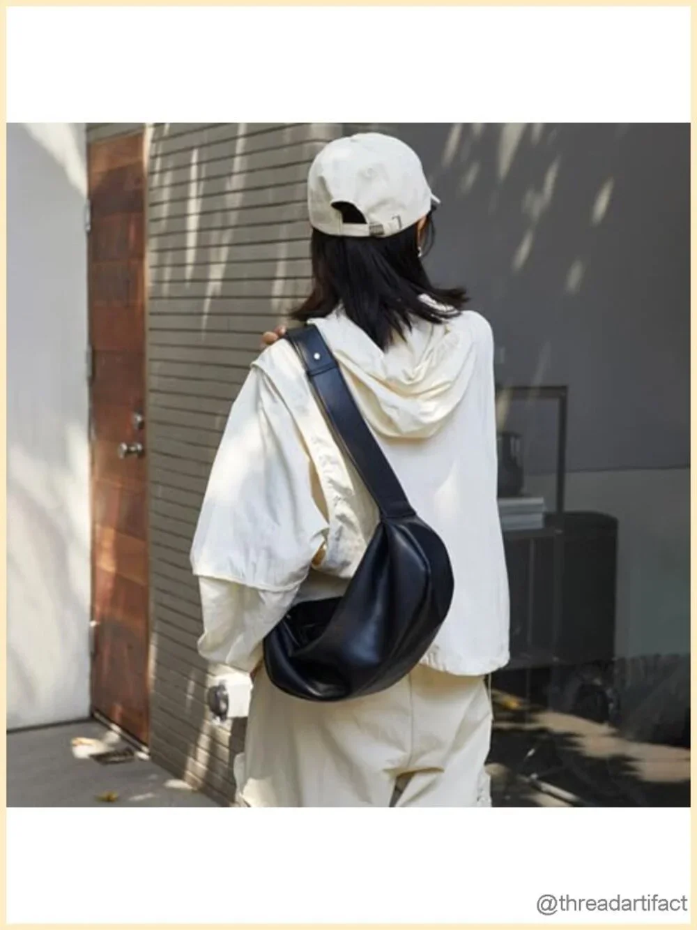 Faux Leather Crescent Crossbody Bag with Adjustable Strap, Slouchy Shoulder